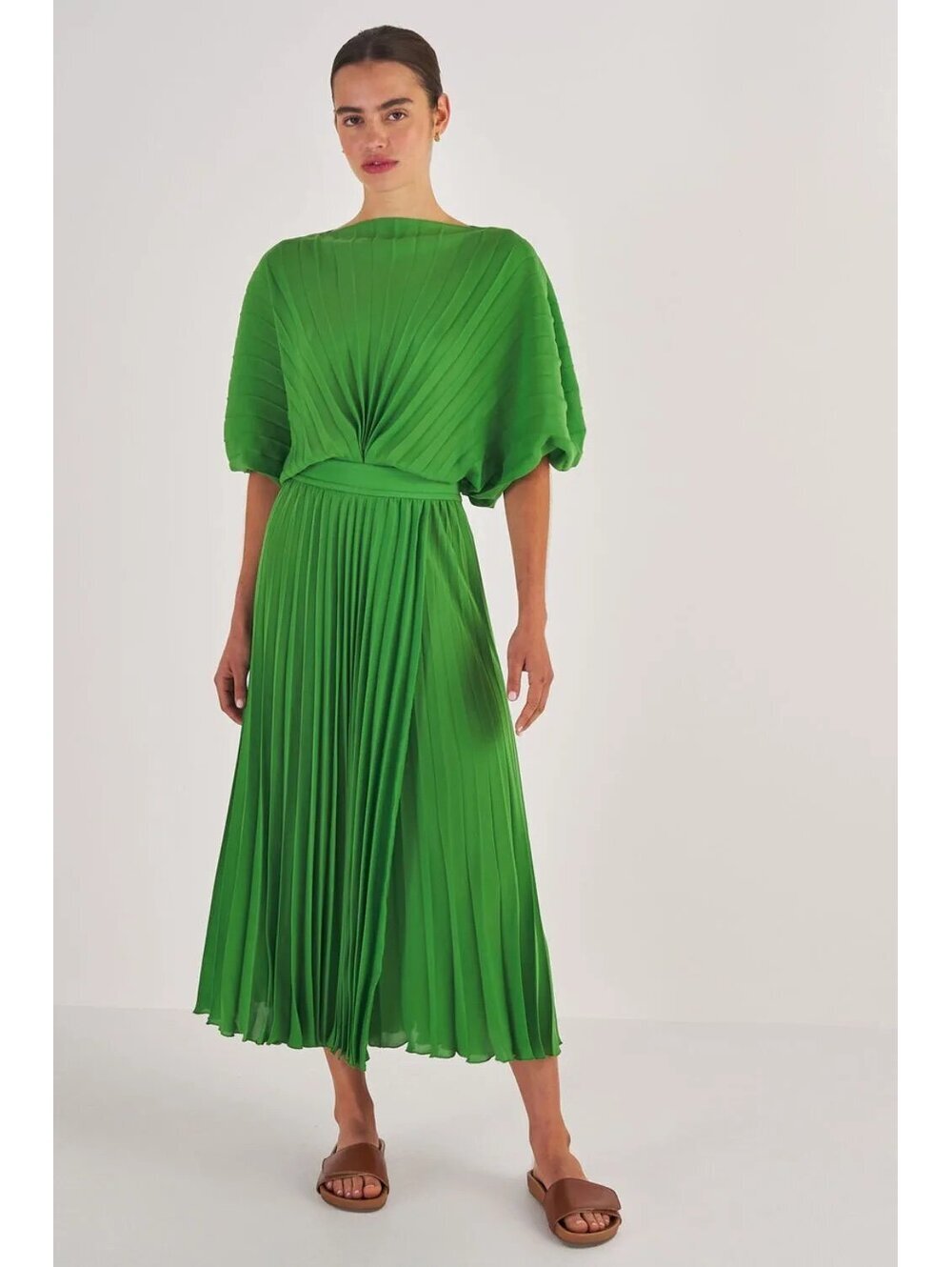 Oroton Designer Green Pleated Dress